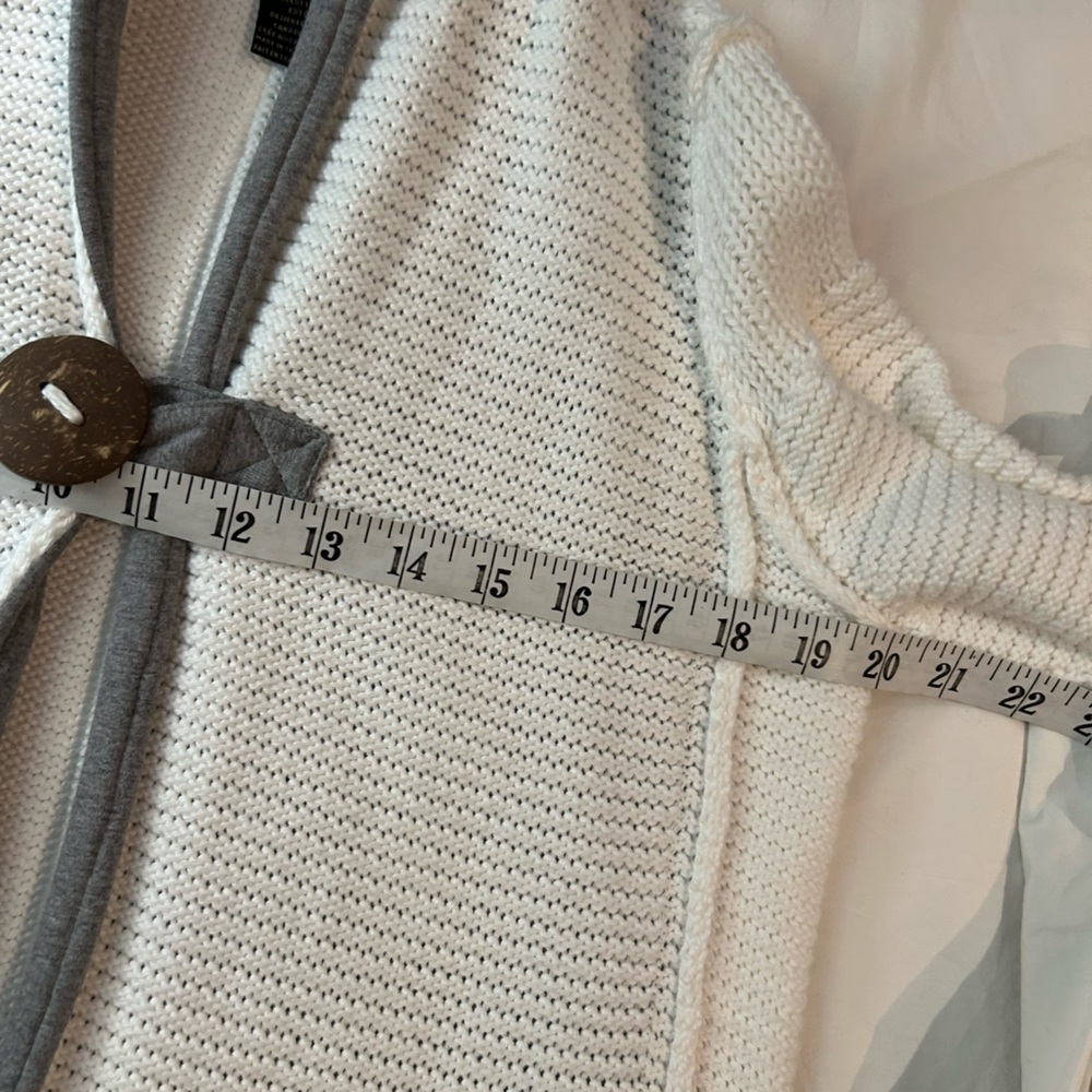 PURE Cotton Handknit Chunky White Button Cardigan Sweater Hoodie S/M‎ - Picture 8 of 9